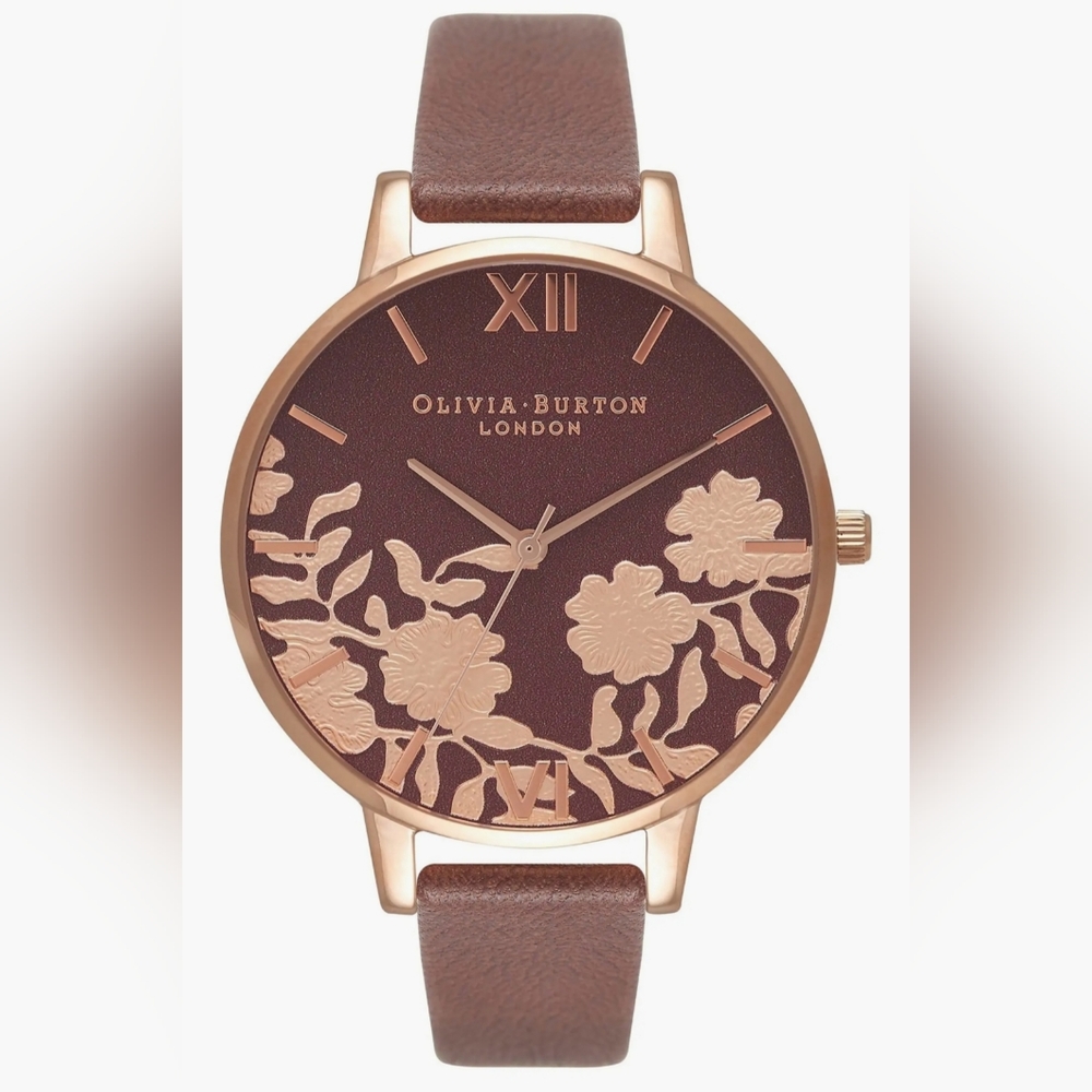 Olivia Burton Lace Detail Brown & Rose Gold Watch